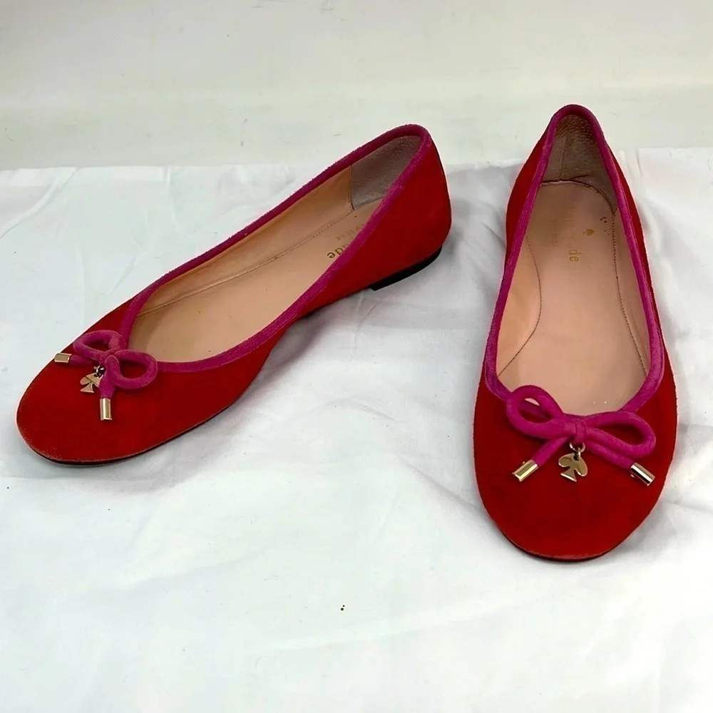 Kate Spade Sz 7 Coral Pink Suede Ballet Slippers Flats Slip on Shoes
